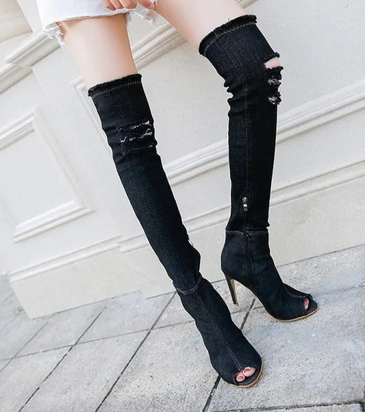 Over Knee Denim Boots