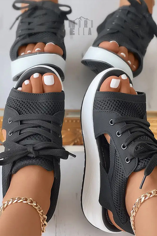 Cutout Lace-up Muffin Sandals