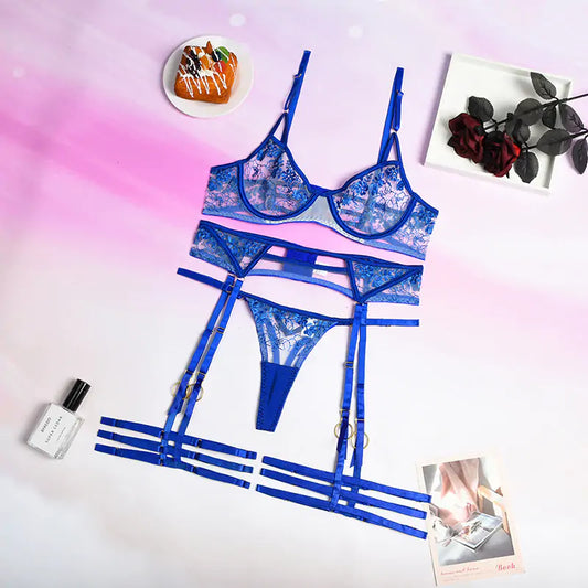 Blue Embroidery Erotic Set